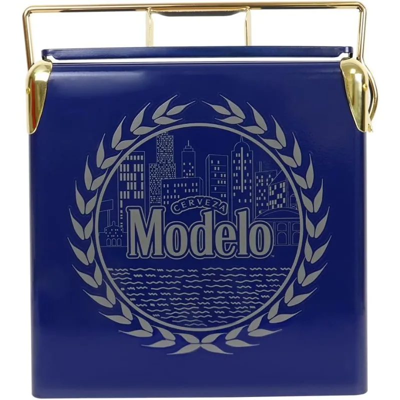 

Modelo Retro Ice Chest Cooler with Bottle Opener 13L (14 qt), 18 Can Capacity,Vintage Style Ice Bucket for Camping,Blue and Gold
