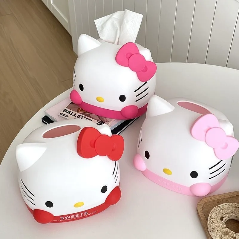 Cartoon Hello Kitty Toilet Tissue Box Sanrio KT Cat Home Living Room Paper Box Set Desktop Napkin Storage Box