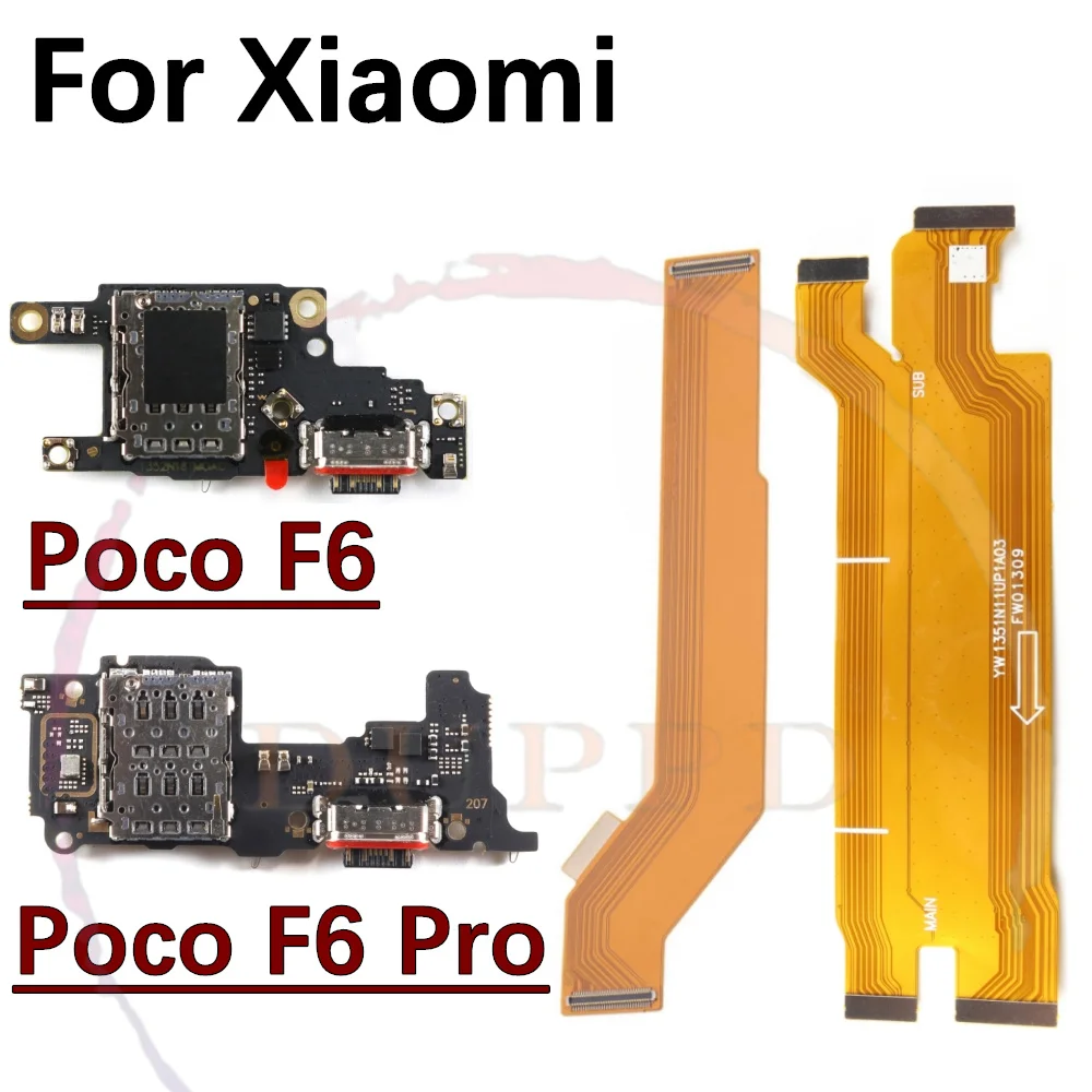 USB Charge Charging Port Dock Connector Mic SIM Card Reader Board For Xiaomi Poco F6 Pro F6pro Motherboard Flex Cable