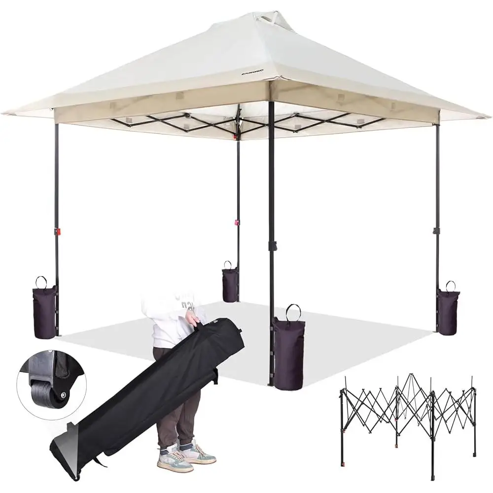 10x10 Pop Up Canopy Tent Instant Set Up Outdoor Shade Easy Single Person Assembly Adjustable Height Sandbags Waterproof UV