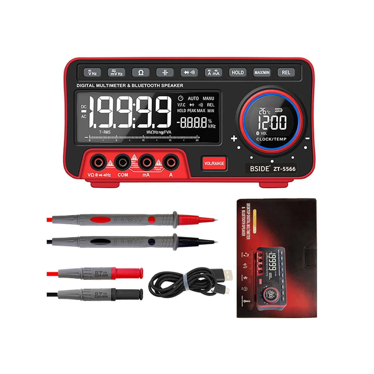 

BSIDE ZT-5566 Auto-Range Digital Multimeter with 19999 Counts Lcd Display AC/DC Voltage Current Continuity Test