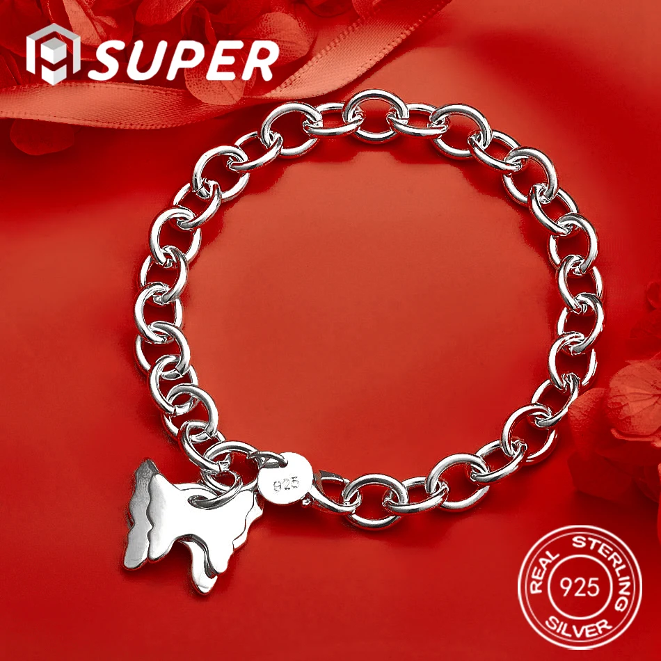 

ALISuper 925 Sterling Silver 8 Inch Exquisite Butterfly Bracelet Fashion Wedding Jewelry Gift Party
