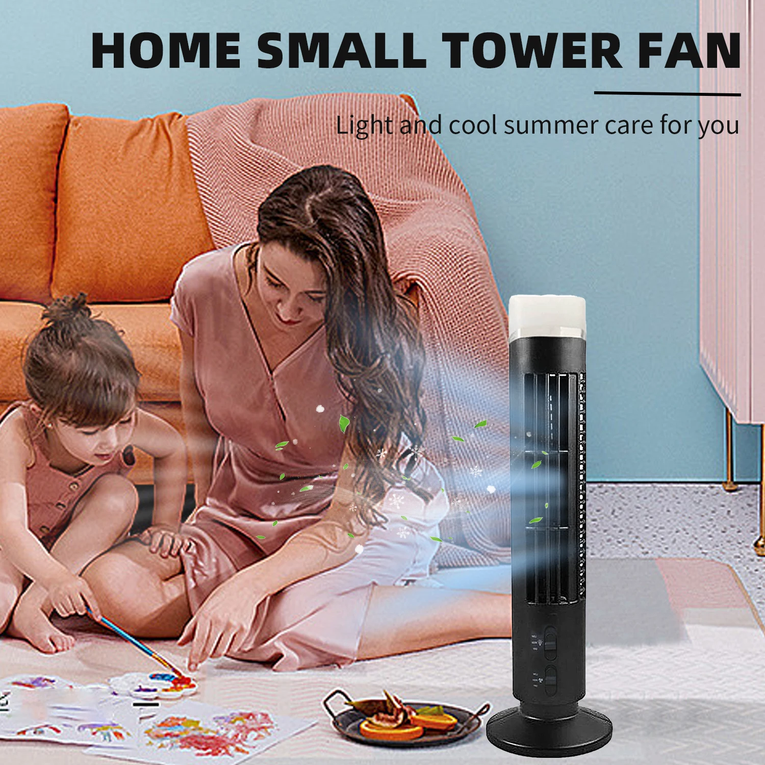 Electric Bladeless Tower Cooling Fan, Portable Air Conditioner, Desktop Mini Tower Fan with Stand, 2 Gear Speed