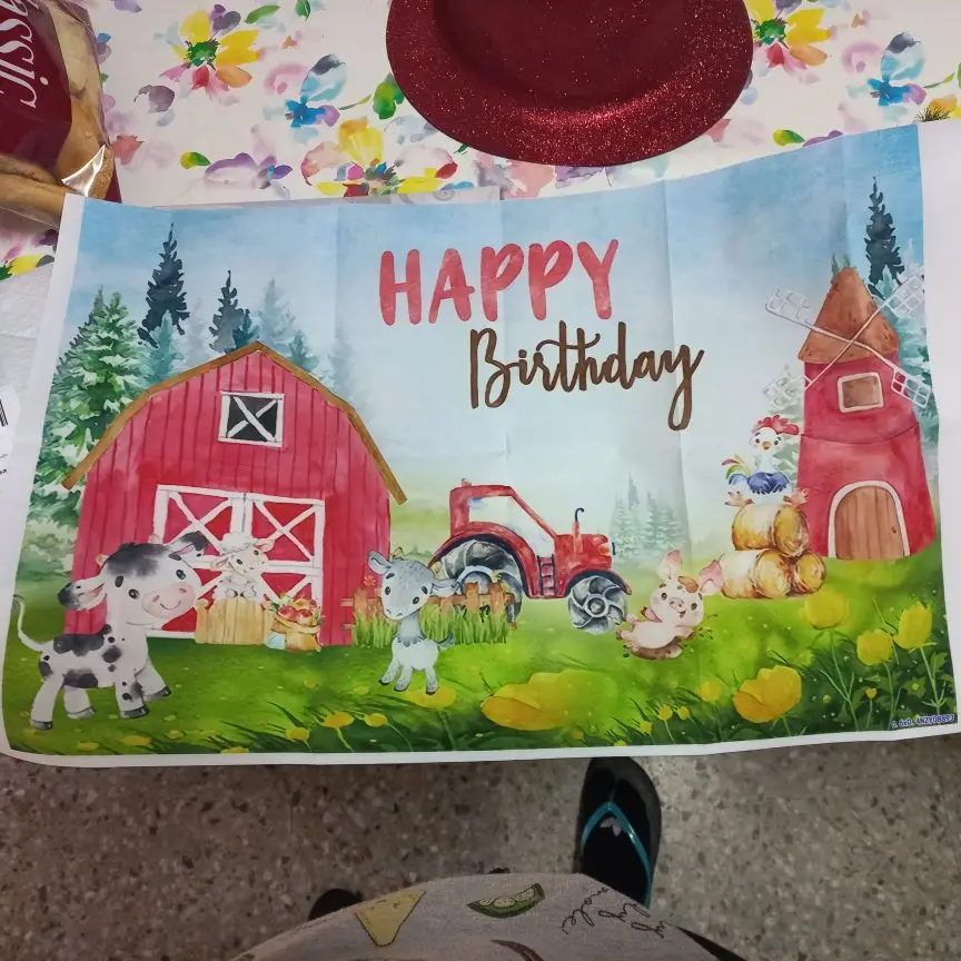 ทารกแรกเกิดฉากหลังปาร์ตี้รูปสัตว์ในฟาร์มการ์ตูนฉากหลังวันเกิดสำหรับตกแต่งการถ่ายภาพสตูดิโอถ่ายภาพ