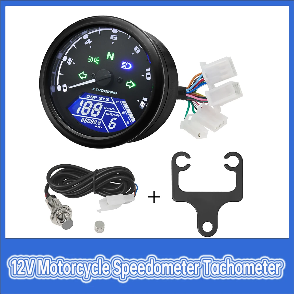 12000PRM LCD Speedometer Odometer Tachometer 1-4 Cylinders Motorbike Gauge Motorcycle Digital Dash For Kawasaki For BMW