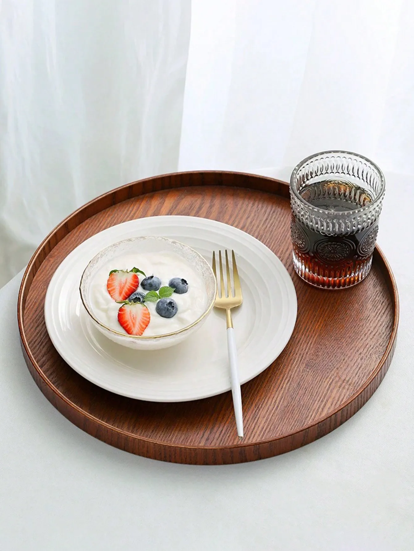 1pc/3pcs Natural Wooden Serving Tray, Round Platter For Snack, Cake, Bread, Multi-Use Breakfast Coffee Tea Tray, Charcuterie Platter For Kitchen Dining Table, Restaurant Serving & Table Decor Organizer Plate sh25043075663067265 view 3