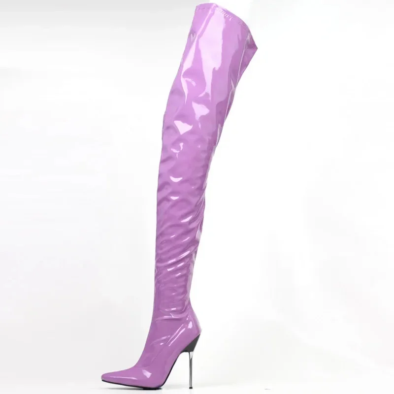 Black Fashion Over The Knee Boot Patent Leather High 11CM Thin Heels Sexy Style Zipper Women Shoes Zapatos Mujer Botas Ladies