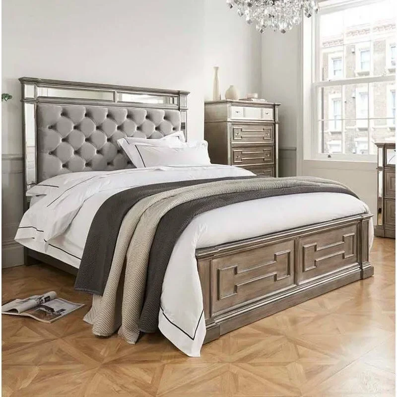 

Fabric Pull Button High Back Wedding Bed, Make Old Bed American Designer Villa Princess Bed