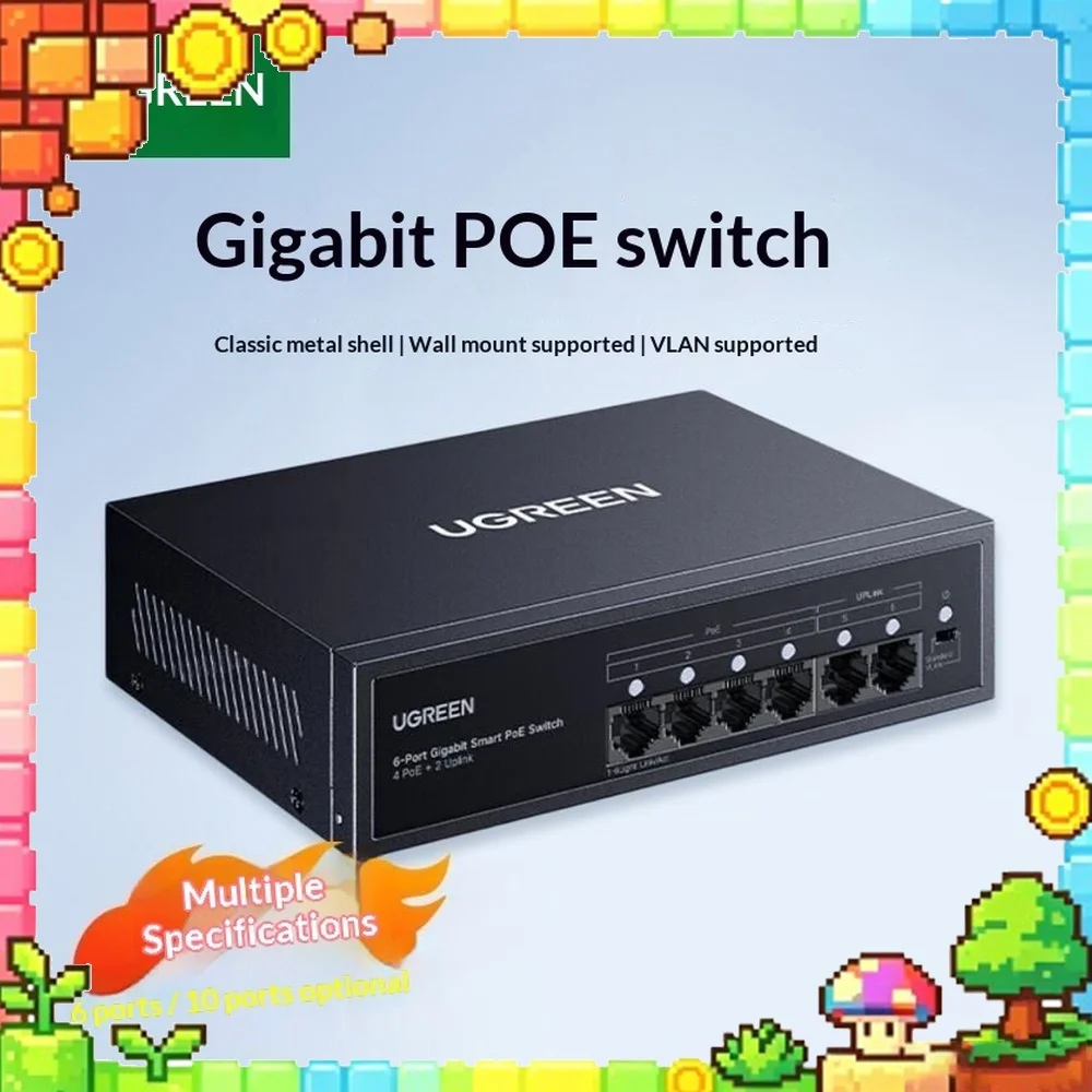 UGREEN CM941 POE Switch 6 Port Gigabit 4 POE 2 Uplink 42W VLAN for IP Camera Security Network