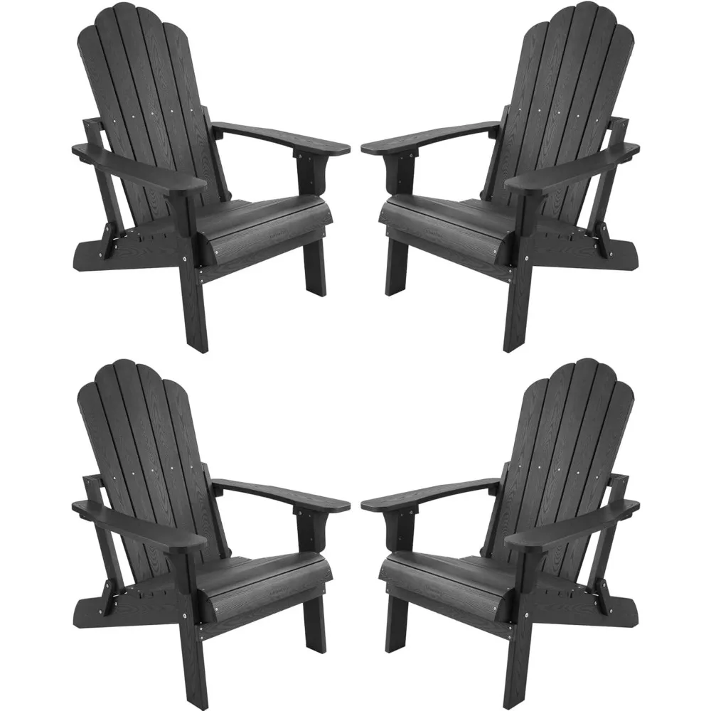 

Folding Adirondack Chairs Set of 4, Outdoor Patio Weather Resistant Chair, Imitation Wood Stripes, Easy to Fold Move & Maintain