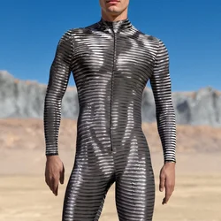 Grey Lining Male Cyber Punk Cosplay Bodysuit Holiday Party Role Play Outfit Zentai Suit Men Costume Xmas Carnival Jumpsuit