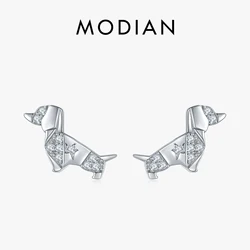 Modian Authentic 925 Sterling Silver Cute Elegant Dog Stud Earrings for Women Cute Poodle Animal Silver Fine Jewelry Brincos