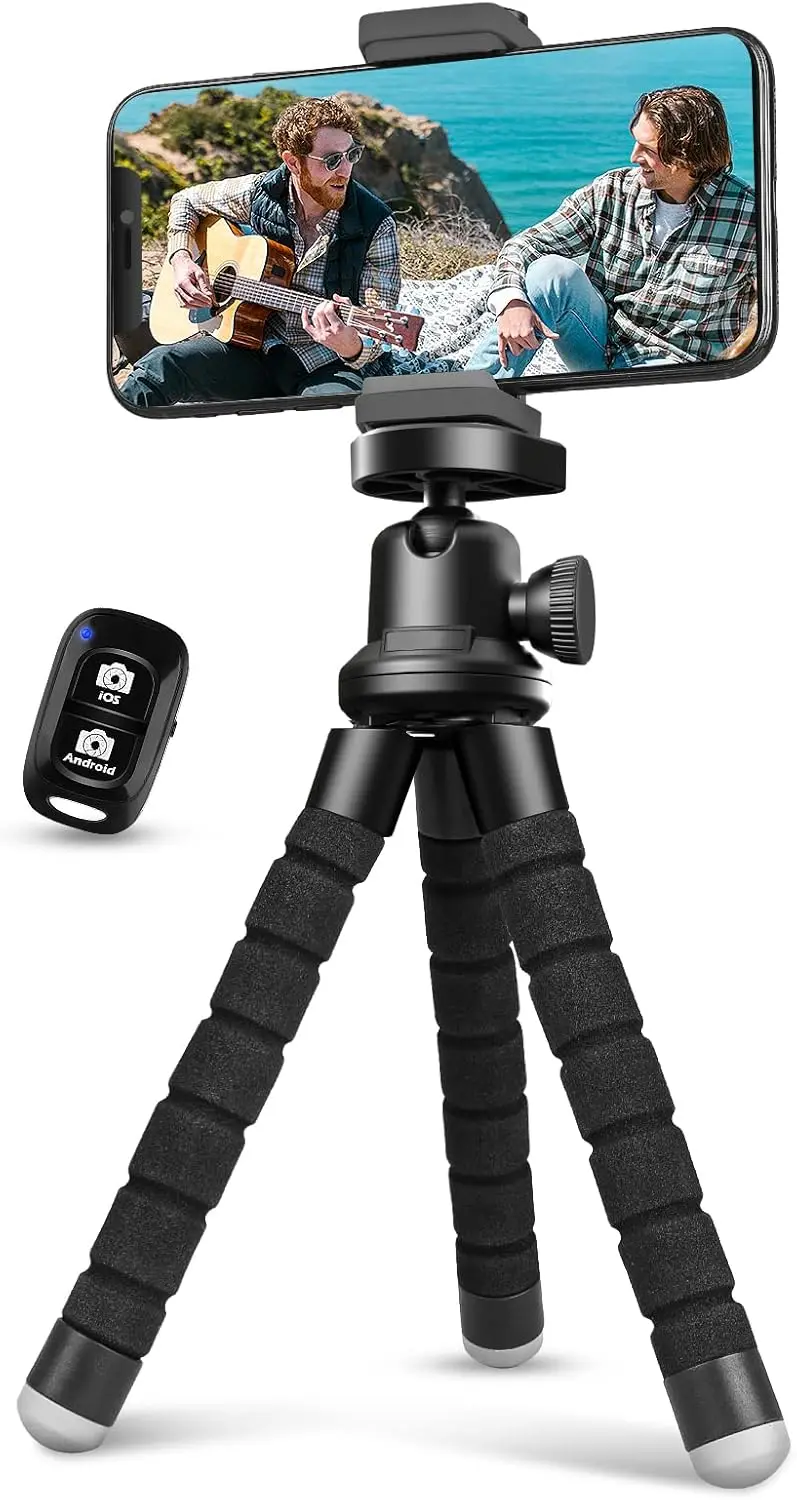 

Aureday Phone Tripod, Flexible Tripod for iPhone and Android Cell Phone, Come with Wireless Remote and Clip for Video Recording/Vlogging/Selfie