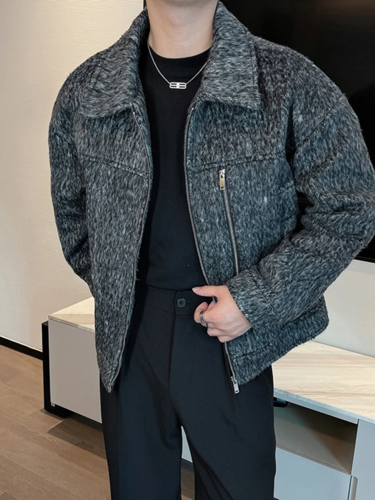 

High Quali Cotton Woolen Jaet Men's ort Sle Turn-down Collar Loose Outerwear Faionable Autumn Winter Coat