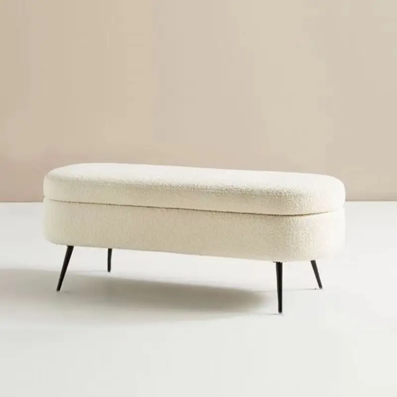 Lamb Fleece Fabric Hallway Ottoman Shoe Changing Stool  Living Room Sofa Stool Nordic Storage Bed Tail Stool Storage Dressing St