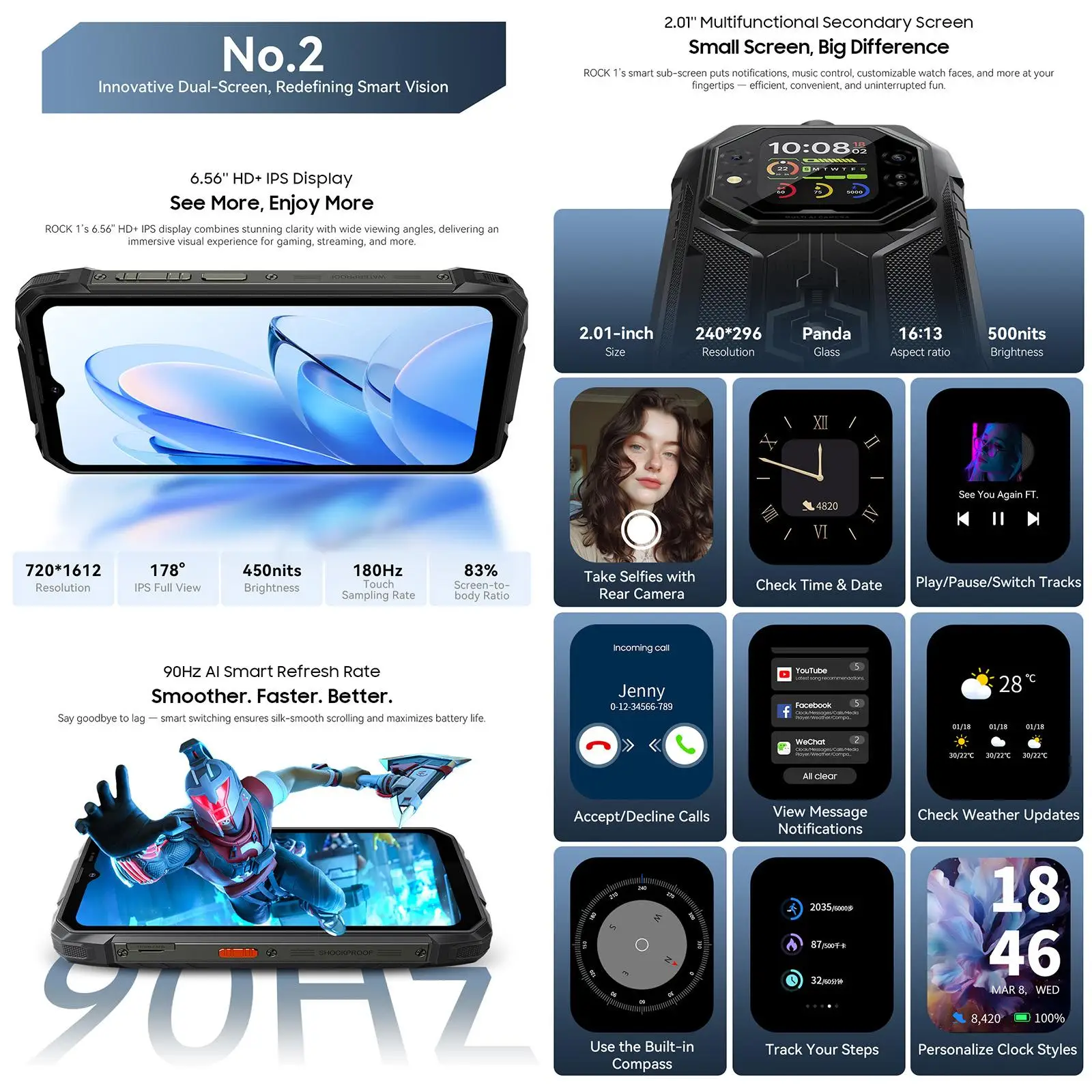 Blackview ROCK 1 هاتف ذكي متين 6.56 بوصة HD + IPS عرض 8 جيجابايت + 256 جيجابايت بطارية 15000 مللي أمبير في الساعة 55 وات 16 ميجابكسل كاميرا 4G أندرويد 16 NFC