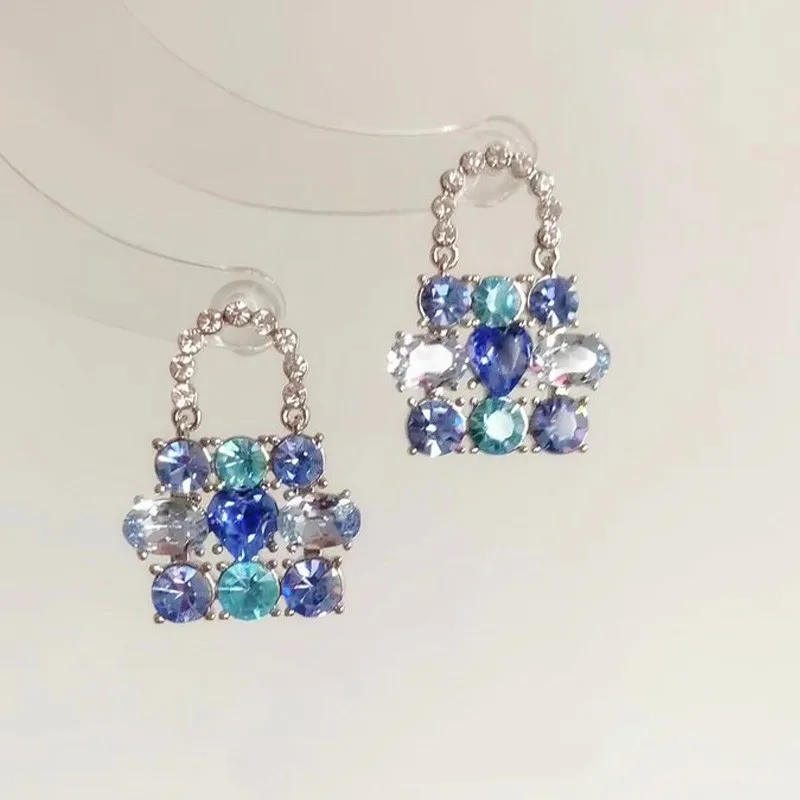 

Sparkly Blue Rhinestones Bag Design Fashion Earrings For Women Luxury New Delicate Simple Jewelry Bijoux