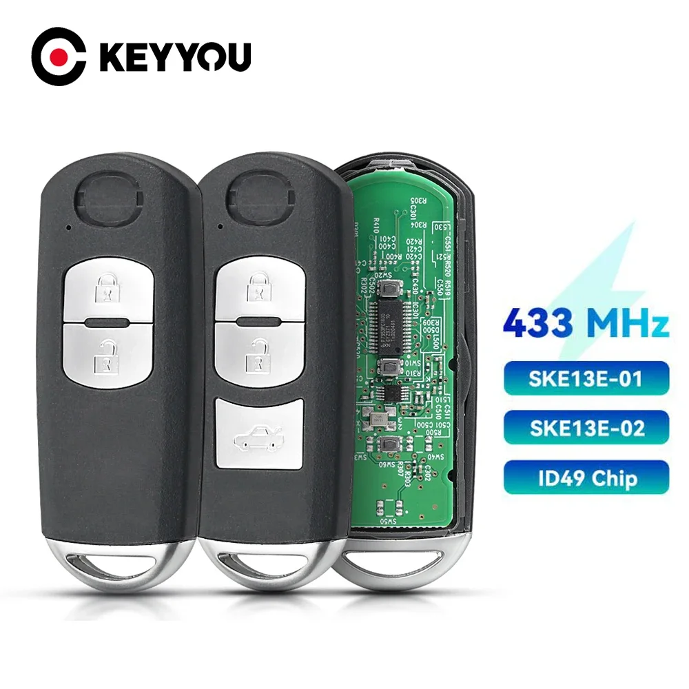 KEYYOU 433Mhz ID49 chiave telecomando intelligente per MAZDA CX-3 Axela CX-5 Atenza modello SKE13E-01 SKE13E-02 2/3 pulsanti chiave auto