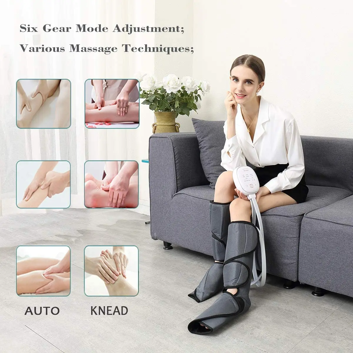 

-Air Compression Leg Massager with Heat, Calf and Foot Massager for Circulation and Fatigue Relief, Home Office Use