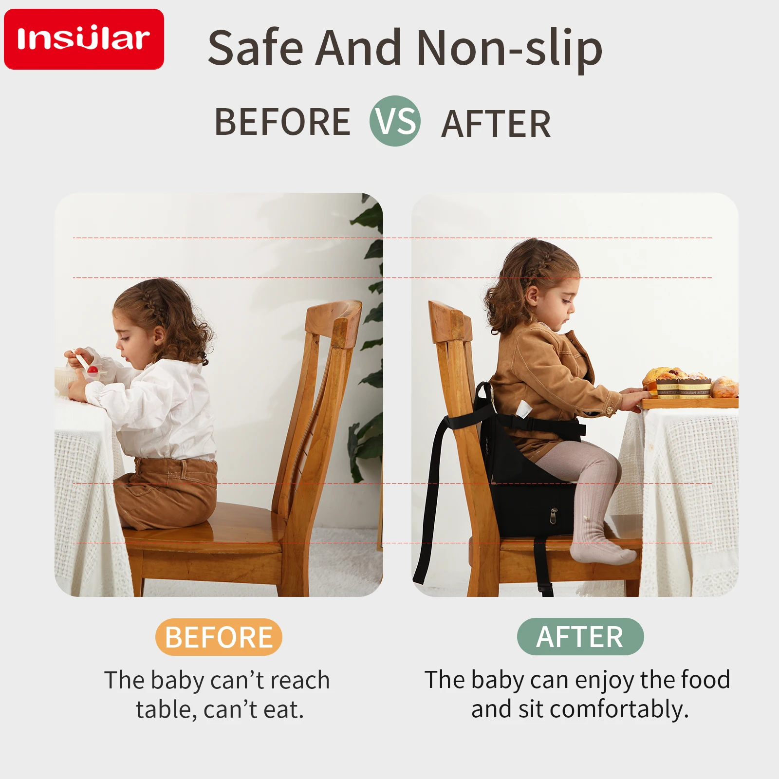 INSULAR Kids مقعد قابل للطي وسادة عالية للأطفال وسادة مضادة للانزلاق مريحة للأطفال الصغار مقعد معزز مقاوم للماء كرسي سرج محمول