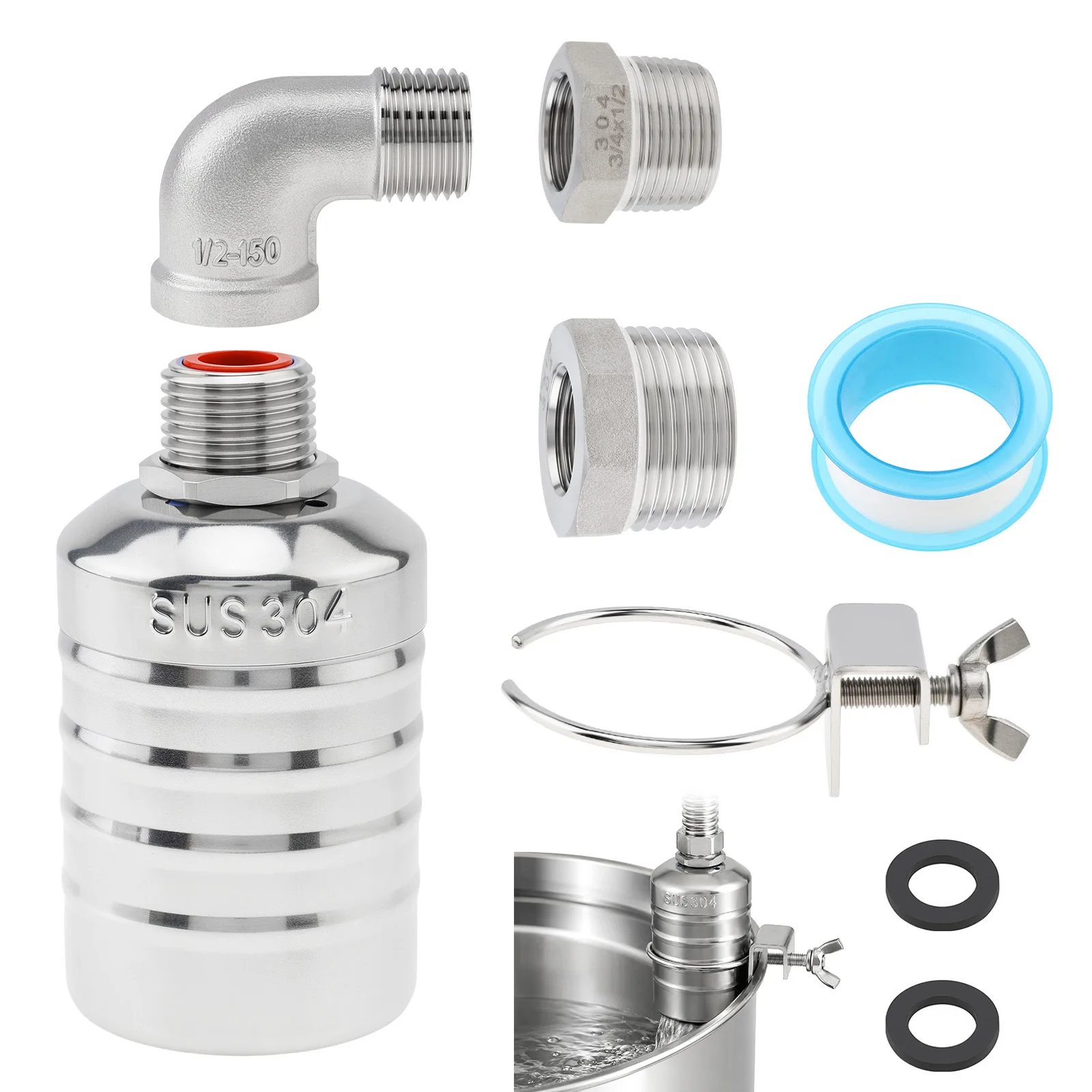 1/2 in 3/4 in 1 in Automatic 304 Stainless Steel Water Float Valve for Tanks / Troughs / Ponds