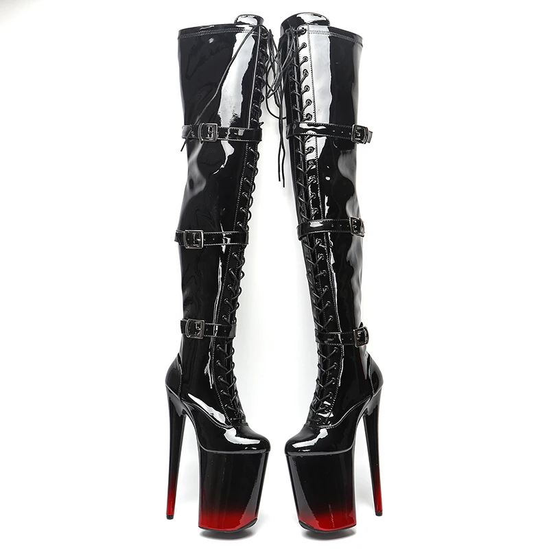 Leecabe  23CM/9inches Patent PU  Trend fashion high Heel platform stripper heel Pole Dance boots