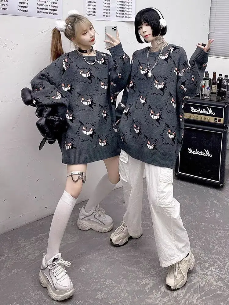 Hot Anime Gengar maglione donna Harajuku modello Pullover sciolto stile coreano autunno inverno moda maglioni lavorati a maglia caldi