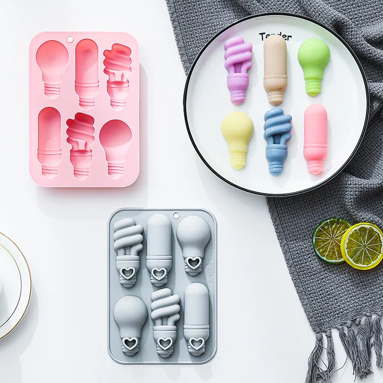 

6 Cavity 6 Different Light Bulb Silicone Molds Fondant Candy Chocolate Mould Ice Grid Epoxy Resin Mold Cake Decorating Tools