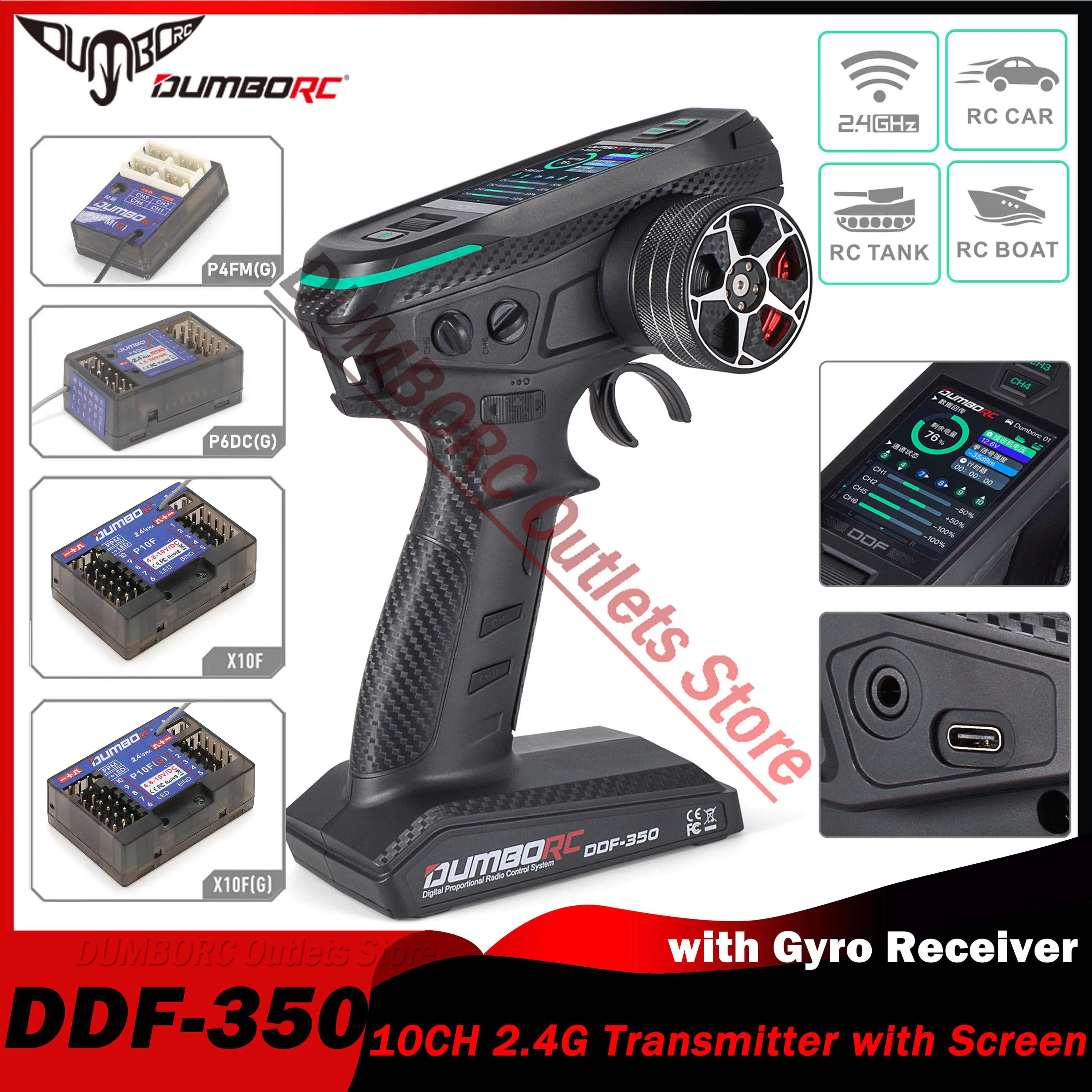 DUMBORC DDF-350 10CH RC Pilot zdalnego sterowania 2.4G Cyfrowy nadajnik radiowy Odbiornik żyroskopowy do driftu Samochód Czołg Łódź Robot Zabawka Wltoy