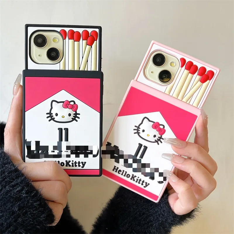 3D Hello Kitty Matchbox Soft Silicone Phone Case For iPhone 16 promax 15 14 13 12 Pro Max American Cigarettes Cover