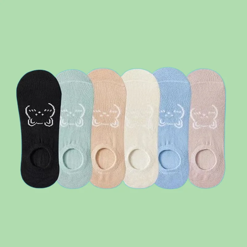 

6/12 Pairs Summer Thin Comfortable Casual Socks Simple And Versatile Shallow Mesh Breathable Women's Socks Bear Invisible Socks