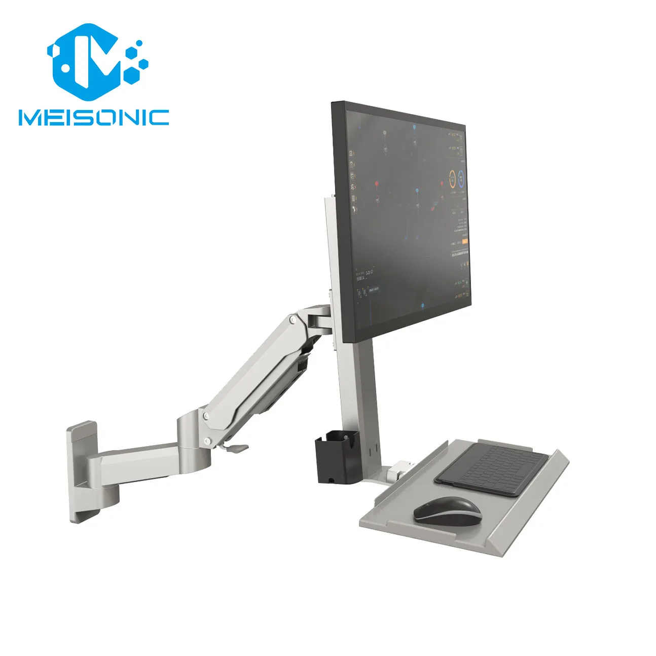 

Hot sell T8-GA02KB-450-silver 15"-32"25kg Wall-Mounted Adjustable Lift Pressure Arm New Foldable Keyboard Stand with Monitor Sta