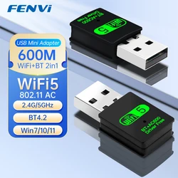 Adaptateur Bluetooth WiFi USB 2 en 1, 600Mbps, dongle pour touristes, bande 2.4G, 5GHz, 5 réseaux, récepteur Wlan sans fil, coupon VER gratuit