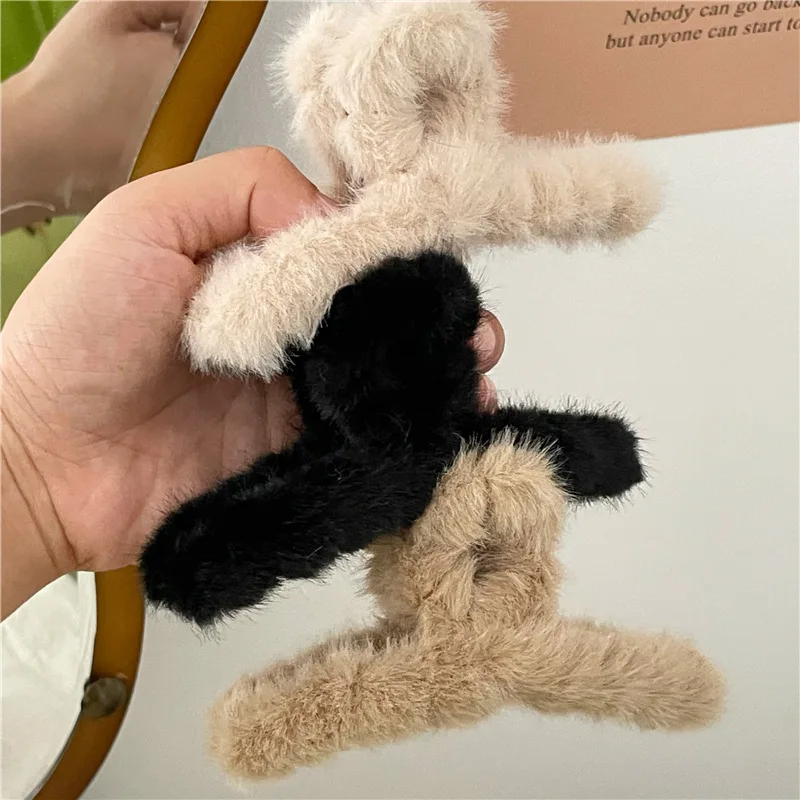 Milk Coffee Color Series Plush Winding Back Head Cross Updo Hair Claw Hair Claw Clip Simple Graceful Plush Barrettes Hair Claw