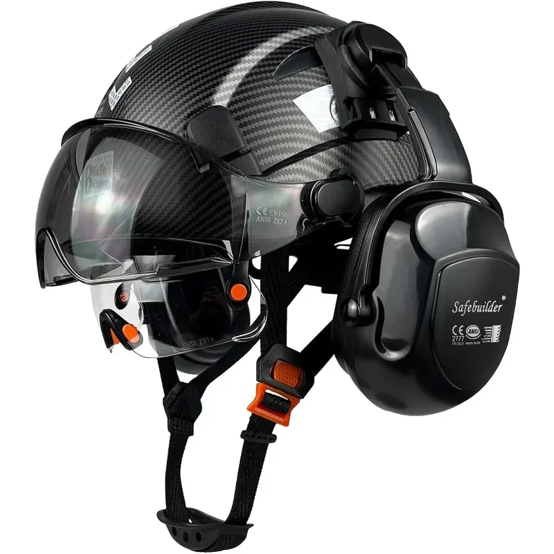 

Industrial safety helmet with visor earcups, safety helmet with visor ventilation