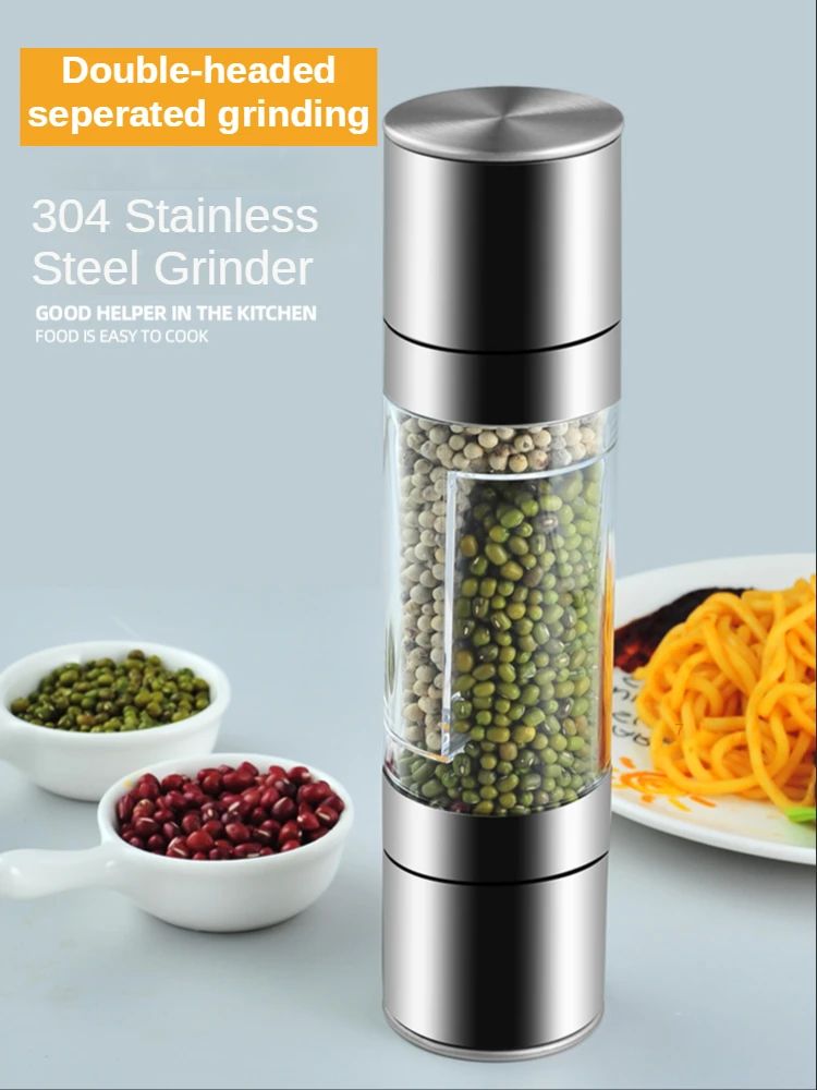 

Stainless Steel Grinder Manual Household Double Head Portable Grinding Bottle Adjustable Spice Pepper Grinder Kitchen Tools