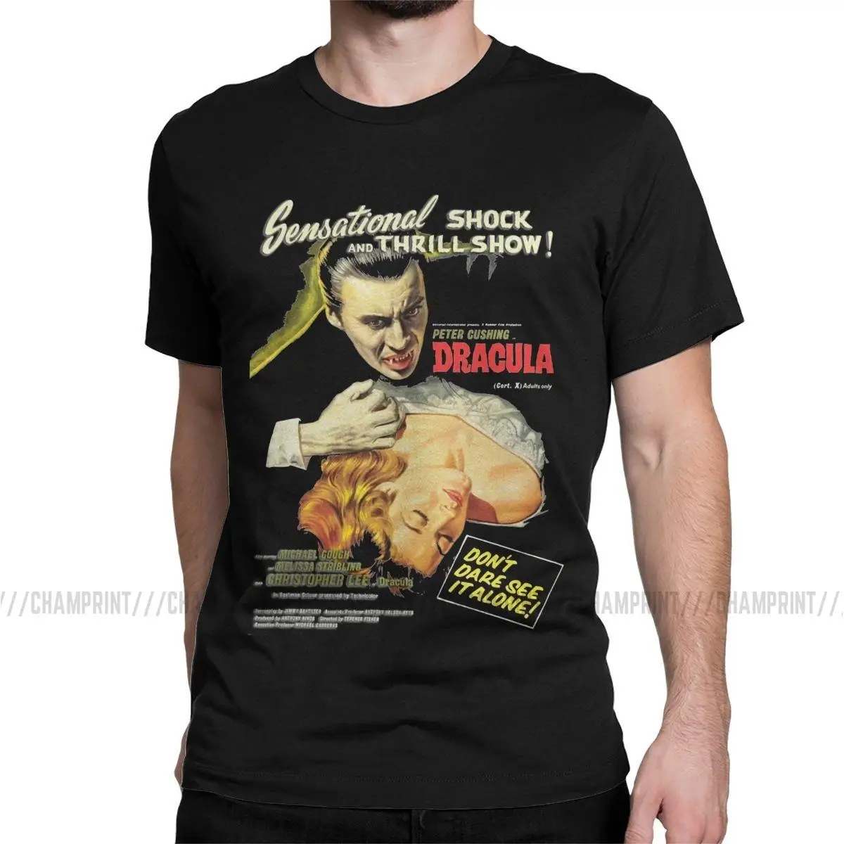 Men's Dracula Original Hammer Poster 1958 T Shirt The Mummy Horror Movie Cotton Tops Vintage Round Collar Tees 6XL T-Shirts