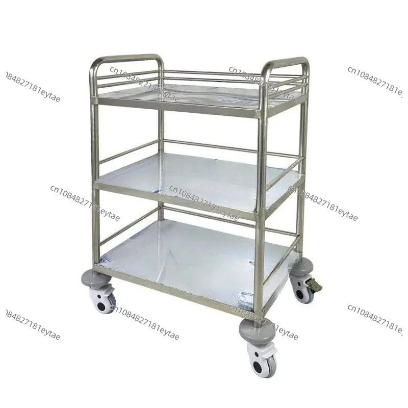 Stainless Steel Medical Trolley Hospital Multi Functional Service Cart Anti Collision Silent Caster