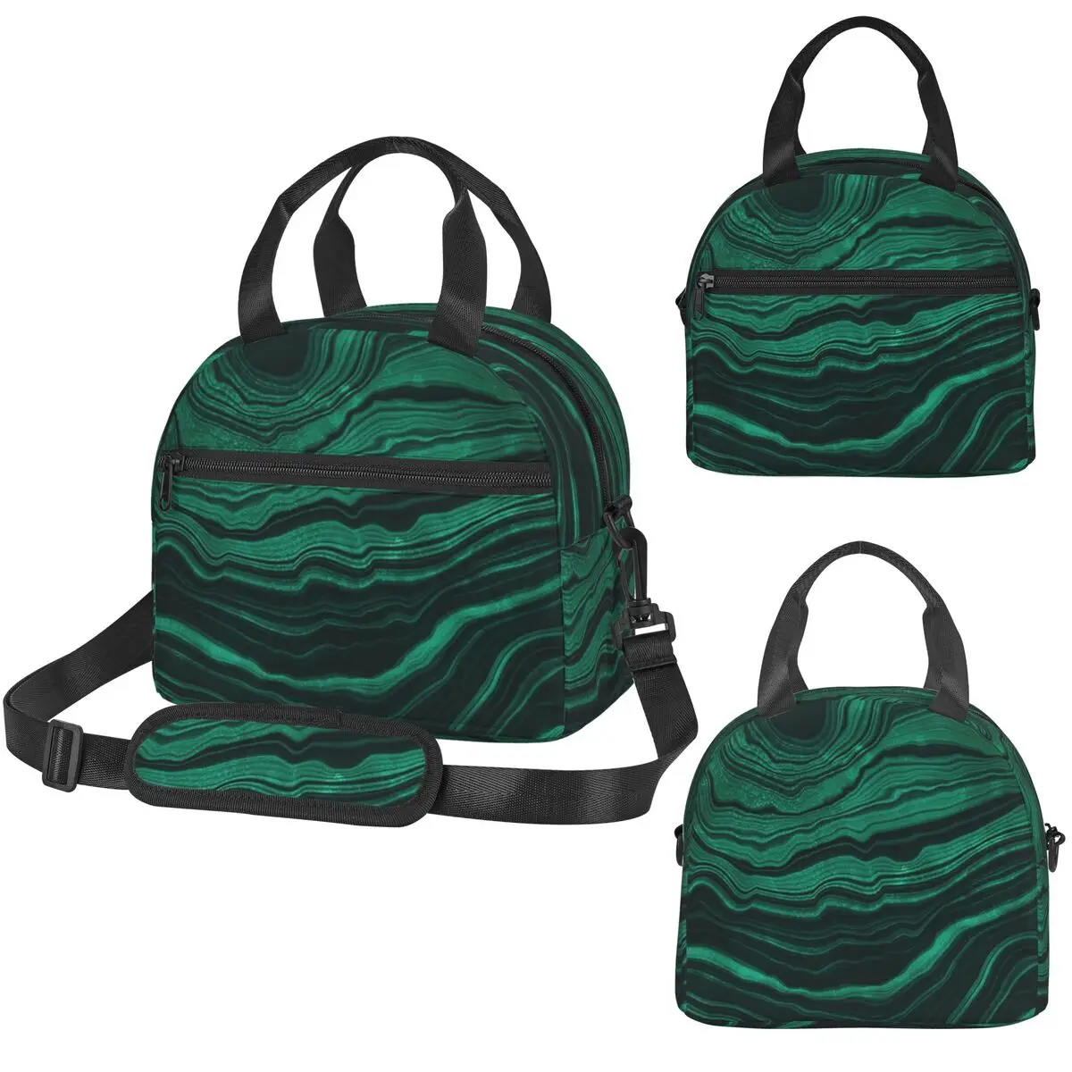 Faux Malachite Green Marble With Light Veins Insulated Lunch Bag for Women Office Cooler Thermal Box Tote Portable Lunch Boxes