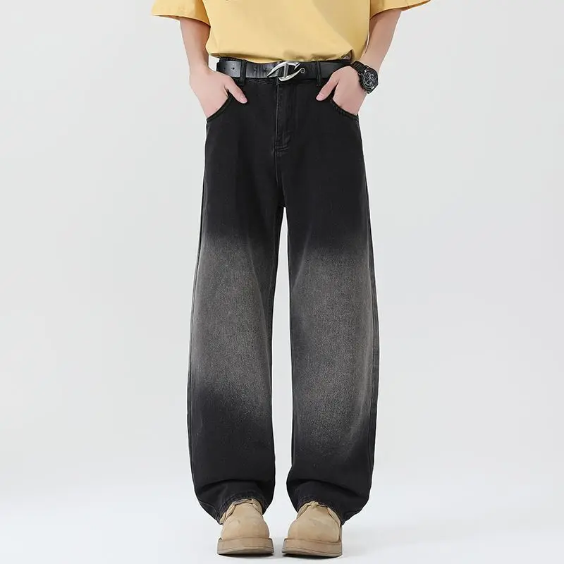 

2025 мужские джинсовые брюки в корейском стиле, старые потертые мужские джинсы, прямая повседневная мужская одежда, винтажные свободные широкие брюки, новая мода