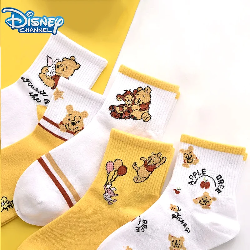 Disney Winnie The Pooh Sock Five Piece Set Cartoon Cute Child Sock Mid-calf Socks Party Gift