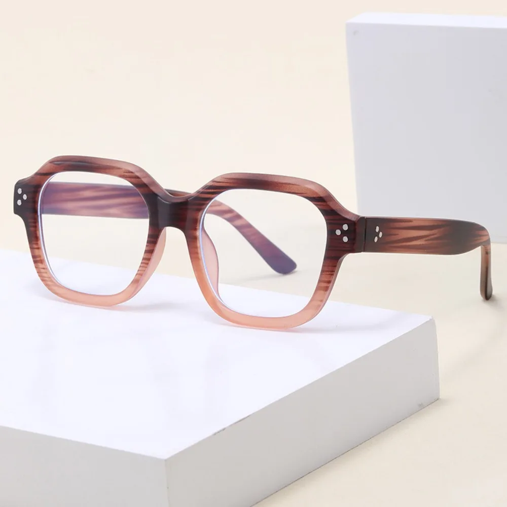 

Square Shape Anti Blue-ray Glasses Wood Stripes Lightweight Blue Light Blocking Glasses Retro Transparent Large Frame Eyewear