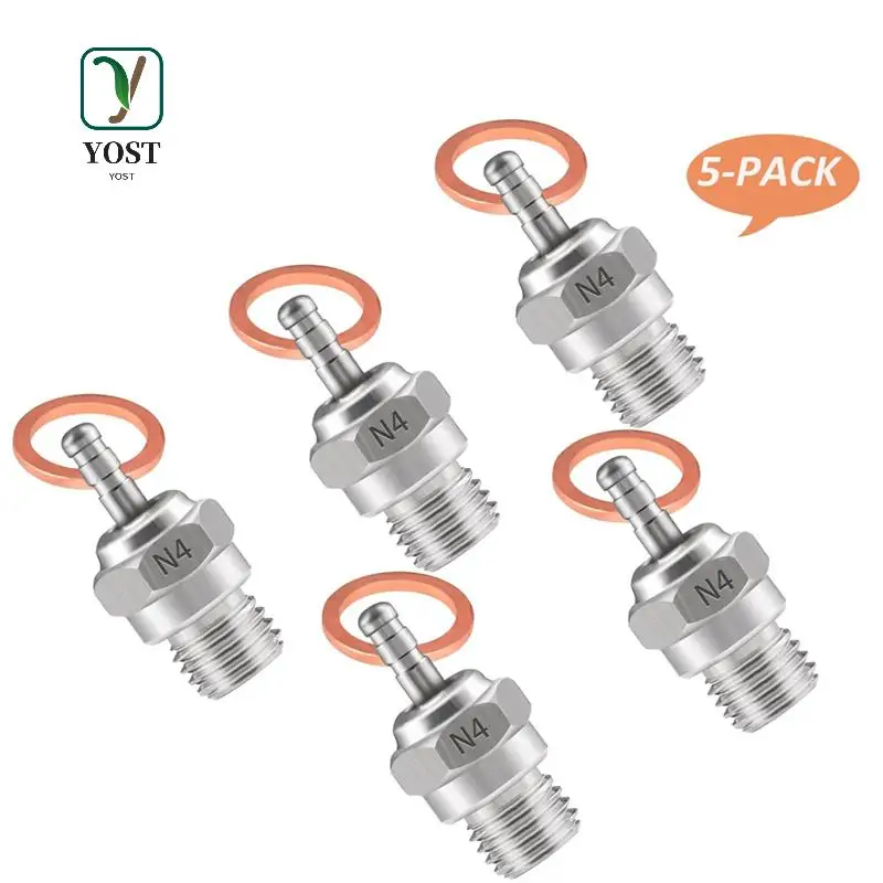 

YOST-5Pcs Hot Glow Plug N4 Spark Nitro Engine Replacement Parts Accessories OS For HSP HPI Redcat 1/8 1/10 RC Car Truck