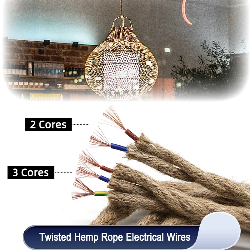 

1~10m Hemp Rope Electrical Wire Twisted Cable 2/3 Cores For DIY Retro Light Bar Decor Retro Style Copper Vintage Lamp Line