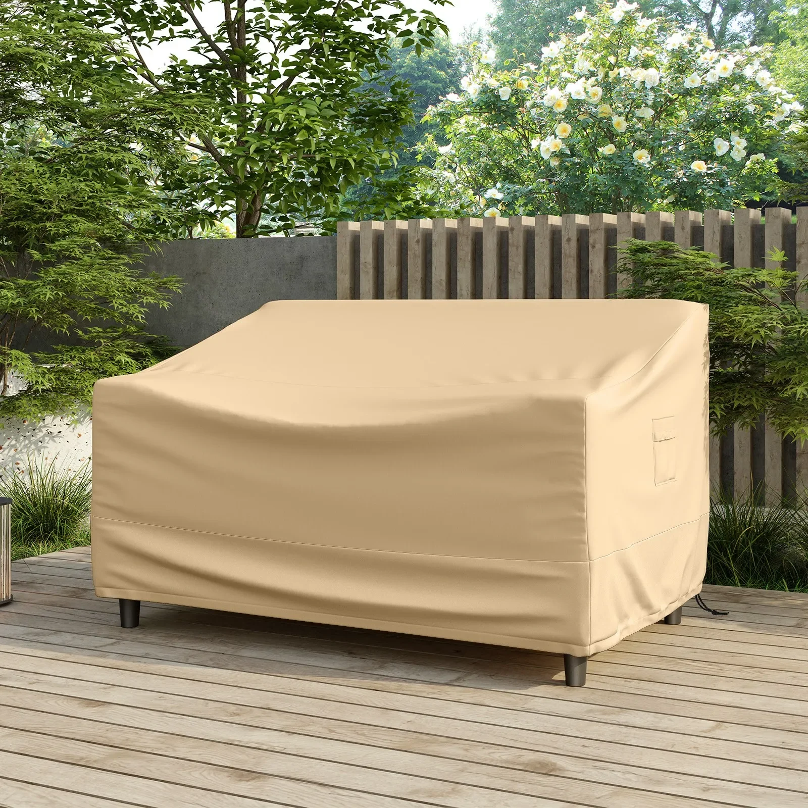 

2-Seater Patio Waterproof Sofa Cover Polyester Sofa Cover w/ Air Vents & Handles