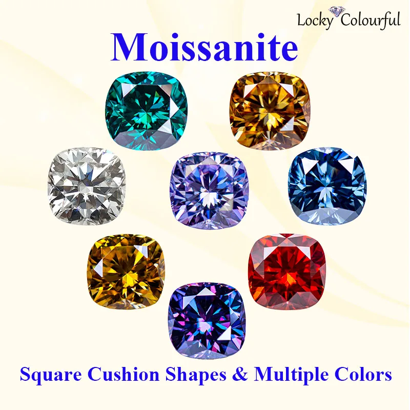 

Moissanite B Group Style Square Cushion Shape Multiple Colors VVS1 DIY Charms Beads for Jewelry Ring Making with GRA Certificate