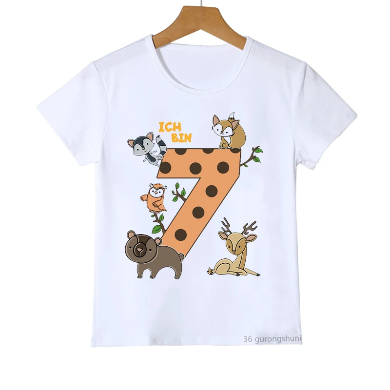 Kids Tshirt Birthday 2-9 Years Kids Animal Owl Fox Bear T-Shirt Cartoon Print Boys T-Shirt Summer Boys Girls Universal Clothing