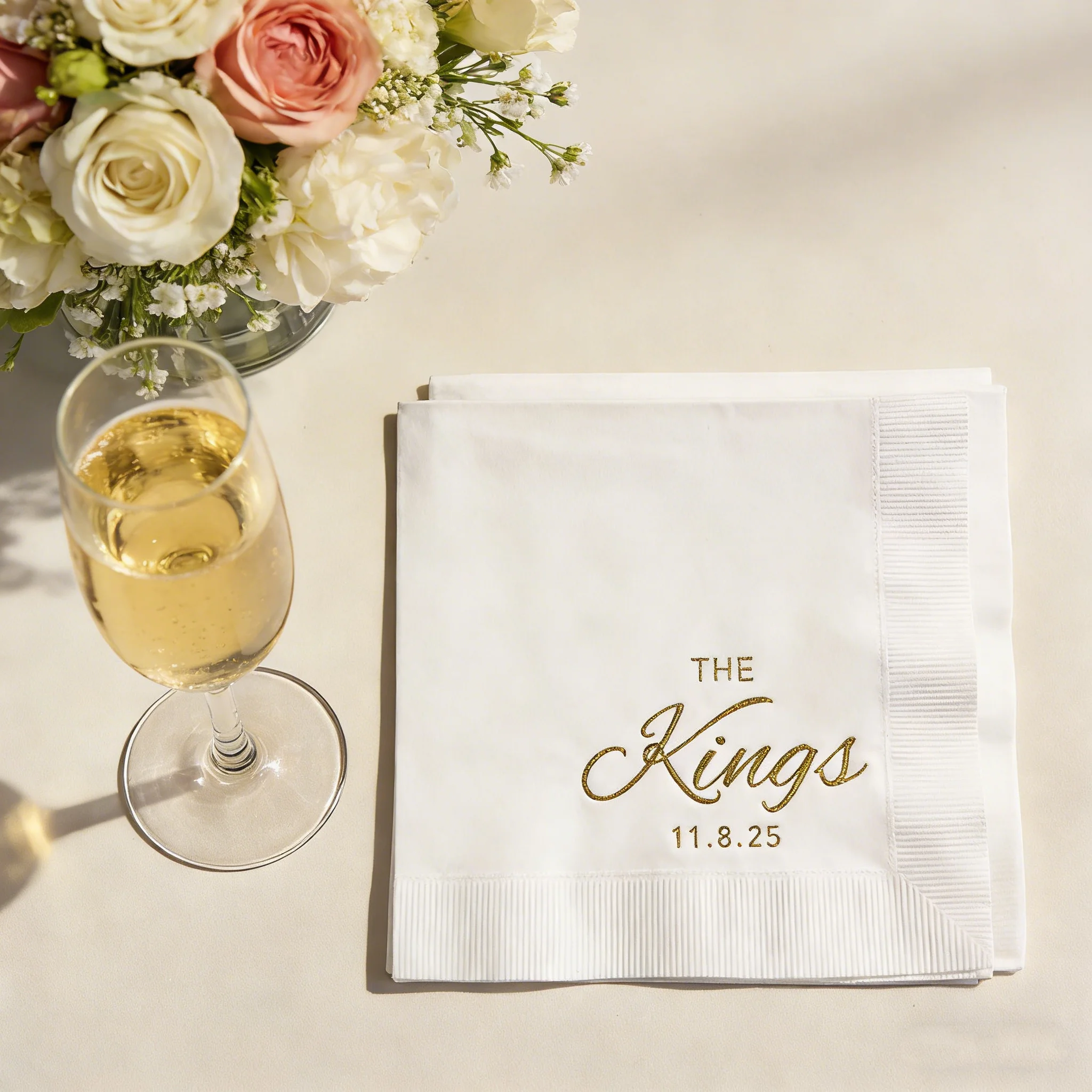 

50pcs Personalized Rehearsal Dinner Napkins Custom Foil Stamped The Night Before Beverage & Guest Towel Napkins