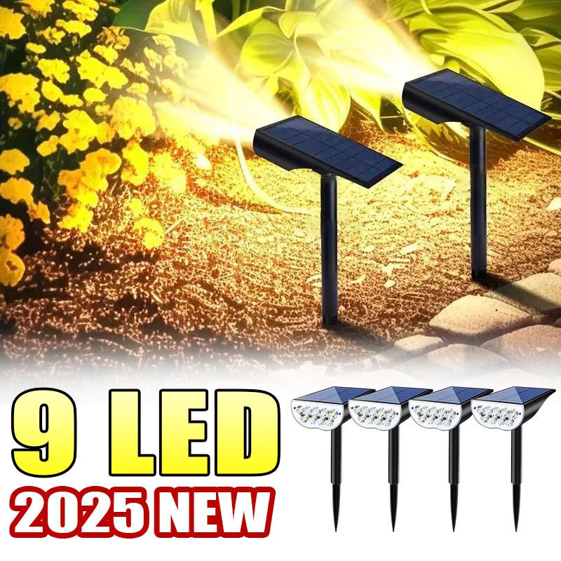 

9 LED Solar Spotlights Outdoor IP65 Waterproof Brightness Adjustable 5 Modes Garden Solar Lamps Yard Driveway Patio Decor Lamp