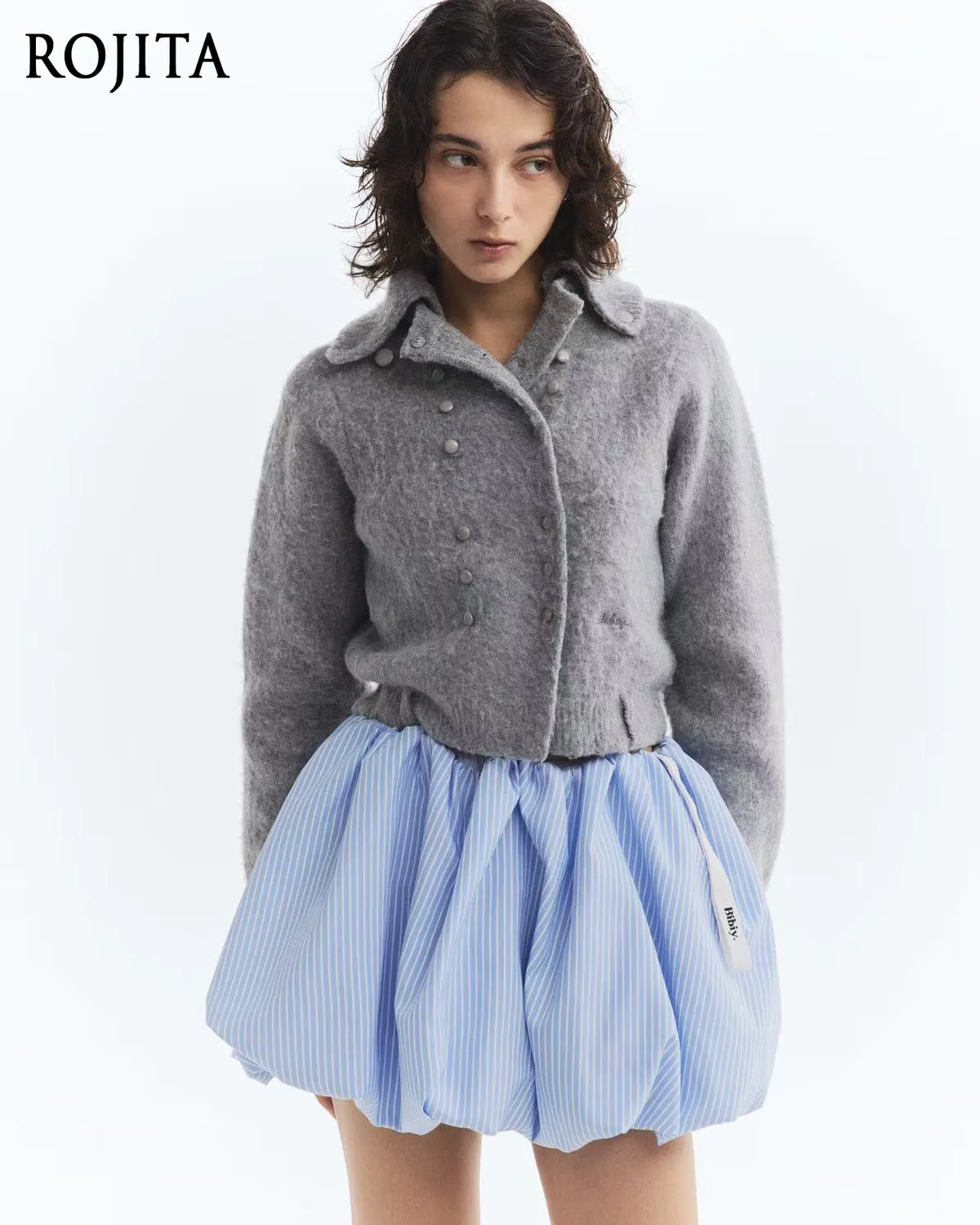 

Kawaii High Waist Puffy Skirt Light Blue Vertical Striped Bubble Hem Mini Skirt Japanese Popular Fashionable Bud Culottes